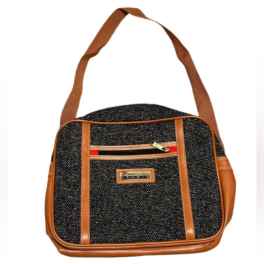 Oscar De La Renta Studio Men's Messenger Bag Overnight Duffle Gray Black Tweed